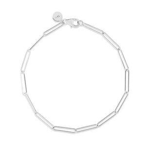 Women's 14K White Gold 7" Lobster Claw Lungo Rectangle Paperclip Chain Bracelet
